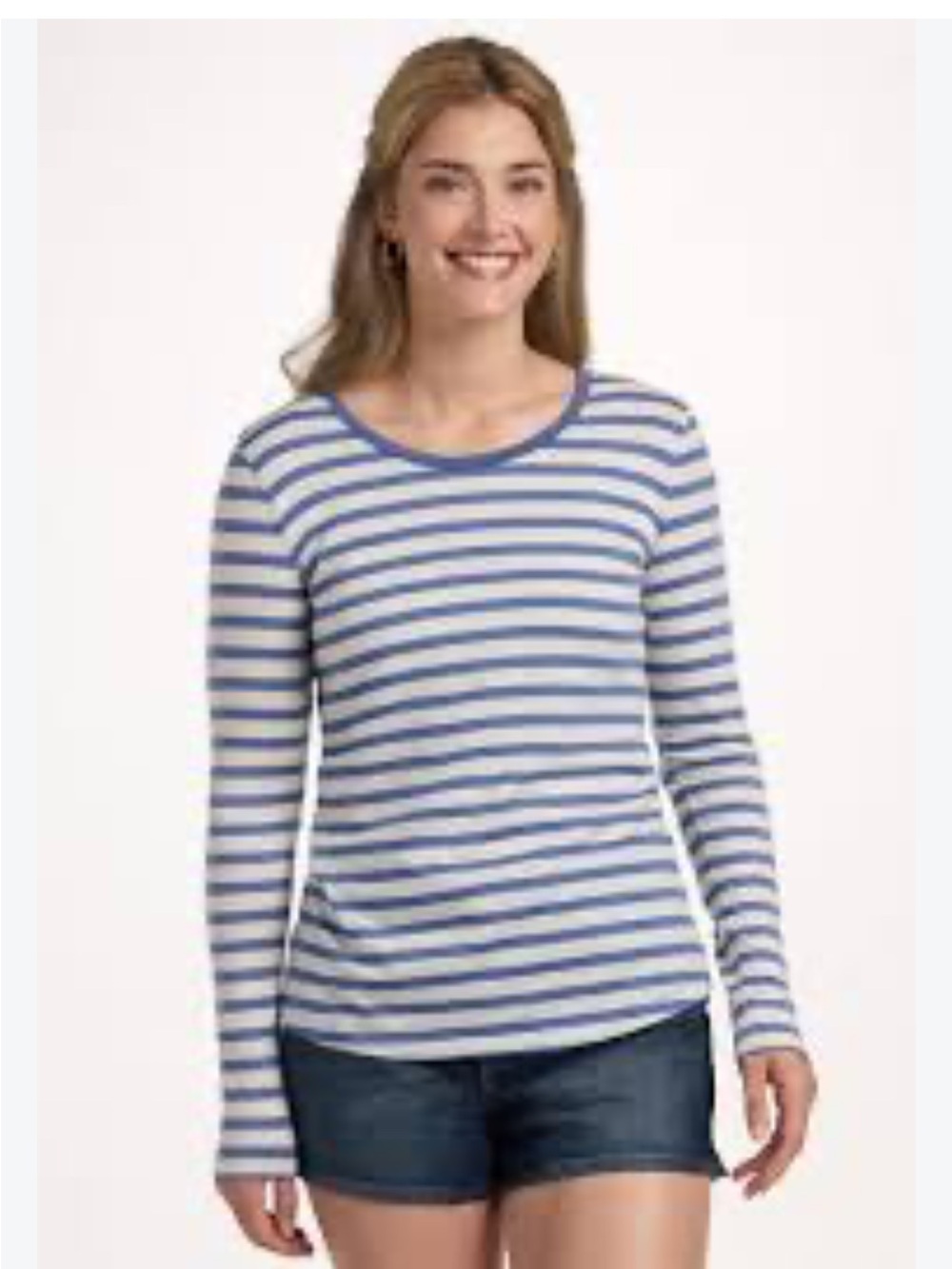 Ralph Lauren Blue & White Striped Long-Sleeve Scoop Neck Tee
